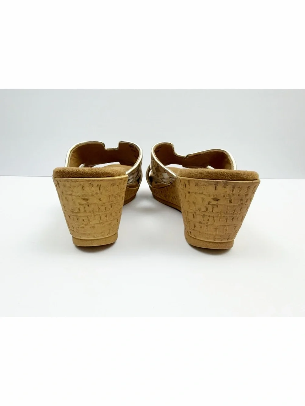 David Tate Moderno Slip On Wedge Sandals Cork Platinum Nappa Size 9